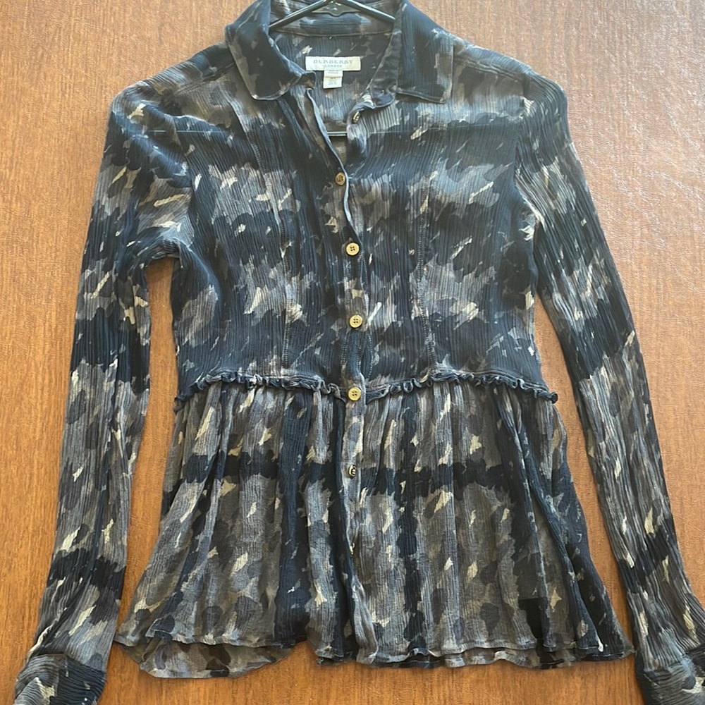 Sheer Burberry Button Down Blouse - Size 2 US, 4 UK